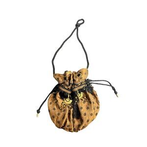 Vtg Bohemian Whimsygoth Pouch Purse- Bronze Black- Katrina crossbody polka dots